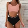 Zwemkleding Hoge Taille Bikini 2023 Vrouwen Bikini Set Push Up Effen Badpakken Badpak Vrouwelijke Plus Size Strandkleding Vrouwen Micro BadmodeL240115