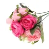 Fleurs décoratives 30cm 9 tête Vase Vintage mariage artificiel Rose Bouquet fête décoration soie pivoine