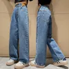 Tonårsflickor jeans med fleece Autumn Winter Casual Fashion Kids Wide Leg Isolated Jeans Pants School Children Denim Trousers 240113