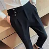 Pantaloni eleganti da uomo a vita alta stile britannico Pantaloni casual in tinta unita autunno Pantaloni da abito formali slim fit Moda uomo Abbigliamento 240113