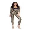 Leopardo animal impressão fantasia vestido sexy feminino profundo decote em v zip up lingerie bodysuit macacão cosplay festa catsuit268k