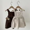 Girl Dresses Retro Corduroy Girls Strap Dress With Pockets Autumn Children's Mori Casual Suspenders A-Line Princess TZ354