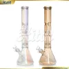 Glas Shisha 16 Zoll Becher Bongs Holographischer Regenbogen Champagner Doppelte Duschkopf Percolator Wasser Bong Ölbrenner -Rohr mit 14 mm Gelenk