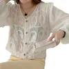 Blouses Femmes Femmes Crochet Dentelle Puff Manches Longues Col V Bouton Crop Cardigan Drop