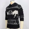 New Men's Autumn And Winter Black Deer Jacquard Sweater With Zipper Long Sleeved Knitted Jacket For Men