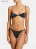 Swim Wear String Preto Brilhante Maiô Com Gravatas 2024 Biquíni Sexy Swimwear Mulheres Maiô Brasileiro Biquíni Cor Sólida BeachwearL240115