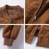 FLAVOR Men's Leather Baseball Bomber Jacket Vintage Suede Pigskin