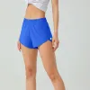 lu Womens Sports Yoga Şort Yüksek katlı kaplı cepler şort fitness giymek kadınlar kısa pantolonlar kızlar elastik lu88240 2.5 inç iç kısım