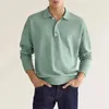 Herr t-skjortor 2024 Spring European American Casual Solid Color T-shirt Långärmad V-ringningsknapp Pullover Top Polo Shirt