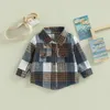 Autumn Kids Baby Boys Girls Plaid Shirt Jacket Casual Lapel Long Sleeve Button Cardigan Jacket Coat Fall Clothes 240113