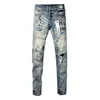 Jeans firmati jeans viola per uomo Imitazione di moda Pantaloni da strada strappati moto da donna buco rotto high street marca patch buco rotto denim utensili uomo Z6