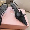 24SS Neue Kleidschuhe 6cm Designer Damen Sandalen Alle Strass Party Stiletto Heels Schleife Slingbacks Sommer Damen Designer Schuhe Spitzer Schuh mit Box 10A 35-40