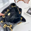 Women Designer Shoulder Drawstring Bucket Bag with Four Leaf Clover Gold Coin Chain Embroidery 20x24cm 4 Colors Diamond Lattice Luxury Hobo Cross Body Handbag Purse
