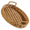 Dinnerware Sets Rattan Bread Basket Woven For Storage Simple Sundries Organizer Round Tray Plastic Holder Kitchen Fruit