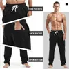 Amy Coulee Mens Cotton Athletic Pants Open Bottom Running Sweatpants Straight Leg Casual Joggers med fickor