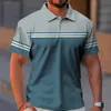 Business Casual Golf Men's Polo Camisas Verão Moda ShortSleeve Camiseta Gradiente Linha Impressão Tops Diariamente Poloshirt Oversized 240115