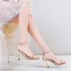 Sandals Bling Women 2024 Summer Open Toe Ankle Strap High Heels Purple Gold Silver One Word Buckle Sexy Party Shoes SmallHut