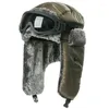 Basker supsindy armé militär ushanka Menwomen Winter Bomber Hats med Goggle Warm Faux Fur Pilot Earflap Trapper Snow Ski Caps