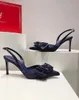 2024 Luxury Design Renecaovilla Sara Sandals Shoes Women's Heels Slingback bow Embellished With Sparkling Rhinestones Walking Wedding Party Dress High Heels Shoe