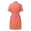 Sukienki swobodne damskie letnią koszulę sukienkę V Szyjka z krótkim rękawem kieszeń na linie dla kobiet retro