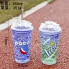 Canettes créatives tasses d'eau avec paille sans BPA double couche en plastique été Cola bouteille de glace pilée Sports de plein air tasse à boire 240115