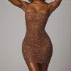 Повседневные платья Sladuo, женское модное прозрачное облегающее мини-платье с украшением, сексуальное вечернее платье без бретелек для коктейльного клуба, дня рождения