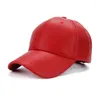 Ball Caps Candy Color High Quality PU Leather Baseball Adjustable Pure Colour Women Casquette Warm Hats