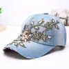 Bollkåpor delikat 2024 Kvinnor Diamond Flower Baseball Cap Summer Style Lady Jeans Hatts som säljer grossist