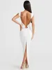 Casual jurken Mozision laag uitgesneden mouwloze sexy maxi-jurk voor dames mode backless rug split bodycon femme temperamentavond