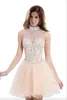 Sweety Open Back Halter Neck Light Orange Homecoming Dresses Short Organza Short Prom Dresses Modest New Arrival Crystal Cute Gowns