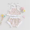 Clothing Sets EWODOS Baby Girls Summer Outfit Floral Print Tie-Up Straps Sleeveless Tank Tops Elastic Waist Shorts 2Pcs Clothes Set