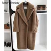 デザイナーMaxmaras Teddy Bear Coat Womens Cashmere Coatsウール冬2024 New M Family Grain Sheep Camel One Piece Long Fur Thicken