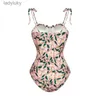Swim Wear 2023 Manufacture Swimsuit for Women Ladies Pink Floral Print Swimwear and Cover Up One Piece High Cut Push Up Bathing SuitL240115