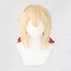 Violet Evergarden Ponytail Braid Bulls Blonde hårvärmebeständig cosplaydräkt peruk Cap Ribbon Y0903236Q