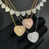 New Iced Out Heart Pendant Necklace Glossy Charms Iced Out Prong Setting CZ Cubic Zirconia Hip Hop Women Gift Jewelry