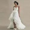 Moderna 2 stycken Hög Low A Line Wedding Dresses Spaghetti Strap spets brudklänning ruffles till tutu bröllopsklänning