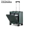 Suitcases COLENARA 18Inch Cabin Luggage Small Boarding Box Multifunctional Front Opening Laptop Aluminum Frame Trolley Case PC Suitcase Q240115