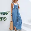 Vintage Cotton Linen Jumpsuit Women Casual Solid Button Wide Leg Suspender Pants With Pockets Summer Loose Overalls Rompers 240115