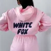 Sweatshirts WF-Femme Sweats à capuche pour femmes Lettre Imprimer 2 pièces Tenues Fox Col Bénitier Long Noir Blanc Sweat-shirt et pantalon Ensemble Survêtement M5PZ 1V1R