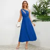 Vestidos casuais feminino decote diagonal oco vestido sexy slim fit alça única comprimento médio saia plissada primavera / verão estilo