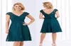 Plus size verde cerceta mãe da noiva vestidos jasmim decote em v curto na altura do joelho renda formal noite baile de casamento dress5892258