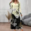 Casual Dresses Fashion Print Floral Dress Women's Elegant Office V-Neck Long Sleeve Splice Contrast Maxi Vintage Bohemia