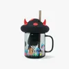 Halloween Black Mushroom Cup Small Devil Cat Mug Cute Glass with Straw Mason Jar Water Bottle Festival Birthday Gift 240115