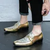 New Men's Charm Pointed Gold Silver Dazzling Rivet Monk Strap Leather Shoes Male Dress Wedding Prom Homecoming Loafers Footwear