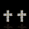 Boucles d'oreilles en diamant pour hommes et femmes, plaqué or jaune, argent Sterling 925, Test réussi, Moissanite, Mini boucles d'oreilles croisées, joli cadeau