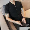 Męskie Polos Męskie T-shirt dla mężczyzn Lapel Lapel Short Sleeve koszule Single Bered Casual Business Tshirts Slim Fit Cardigan Dhqey