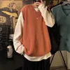 メンズベストニットセーター男性のノースリーブ服プレーンソリッドカラーチョッキベストvネックブループラスサイズストリート韓国ファッションジャンパー