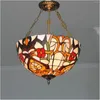 Chandeliers Vintage Glass Painting Hanging Ceiling Lamp Adjustable Retro Light Dining Room Living