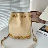 Women Designer Shoulder Drawstring Bucket Bag with Four Leaf Clover Gold Coin Chain Embroidery 20x24cm 4 Colors Diamond Lattice Luxury Hobo Cross Body Handbag Purse