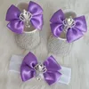 Luxury Baby Girl Shoes Crown Bows Headband Set Crystal Princess born Shoes Pography Prop Toddler First Walker Baby Items 240115